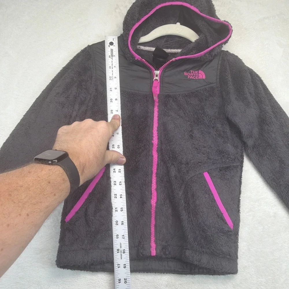 The North Face Girls Fleece Hooded Jacket Size 7/8 Gray Pink Full Zip Osito